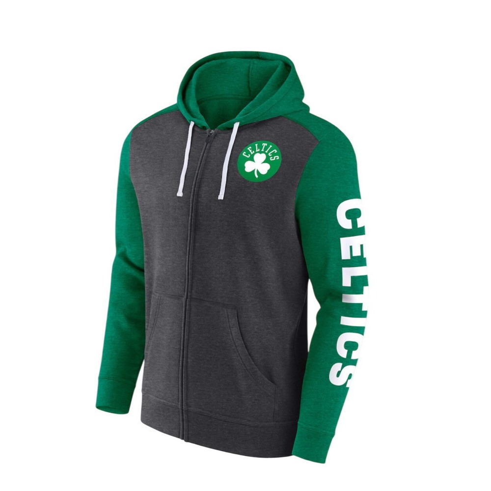 Men's Fanatics Boston Celtics‎ 2XLT Full Zip Hoodie Green and Charcoal NBA